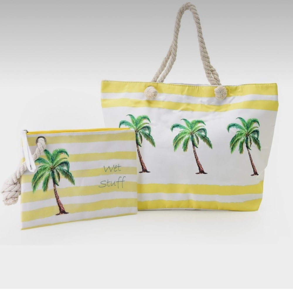NWT! Kendall & James Palm Tree Beach Bag w/Wet Bag